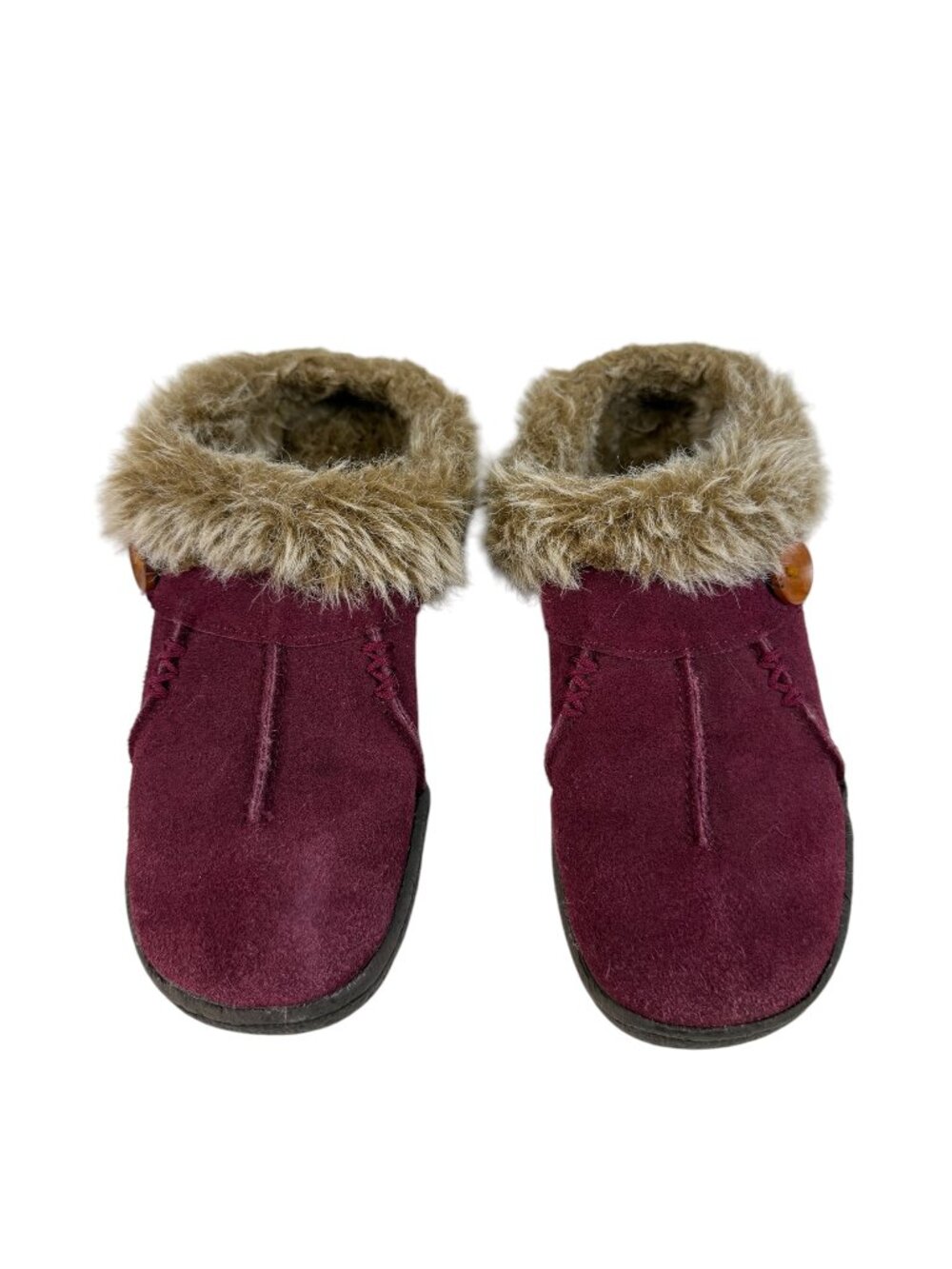 Clarks Women's 7M Faux Fur Lined Burgundy Suede Clogs Mules Slippers